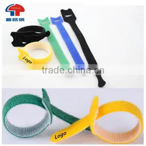 Hot Sale Adjustable Black Reusable Custom Logo Printed Hook and Loop Cable Tie thumbnail-1