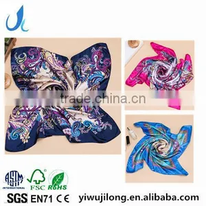 2017 Fashion Lady's Custom Digital Print Silk Satin Square Lady Scarf 90*90 thumbnail-1