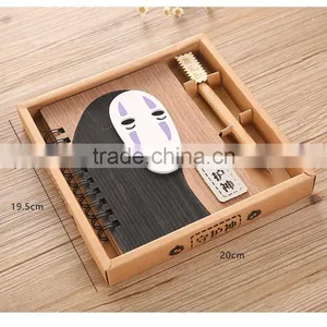 Hot Sale Spirited Away no Face Man Cute Cartoon Wood Cover Anime Paper Notebook for Students thumbnail-2