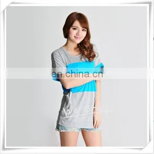 Bamboo Jersey Summer Short Sleeves T-shirt With Big Color Block Matching Soft thumbnail-2