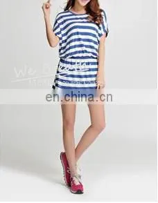 Tighten up Waist Long T-shirt Home Wear Blouse Bamboo Stripes thumbnail-4