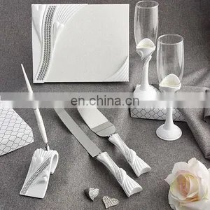 Fine Rhinestones Decoration Resin Guest Book/ Pen/ Cake Knift/ Sever/ Toasting Flutes Set Wedding Party Favors thumbnail-1