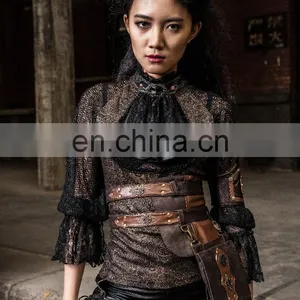 Steampunk Blouse With Jabot Laced See-through Bust Detail and Open Back thumbnail-5