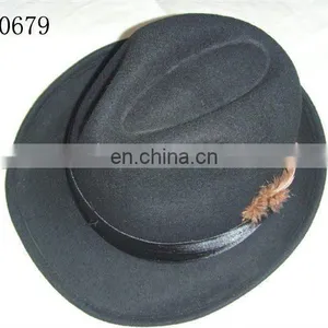 Fashion Wool Felt Top Hat Fedora Hat With Feather thumbnail-1