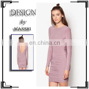 Latest Sexy Women Wear Fashion Dress Slinky Drape Back Ruched Bodycon Dress thumbnail-1