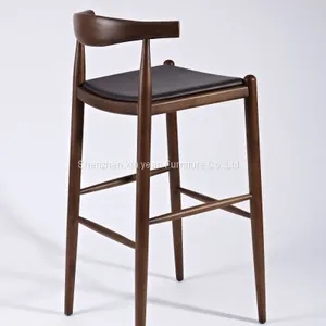 Replica Hans Wegner Elbow Bar Stool in Solid American Walnut Frame thumbnail-3