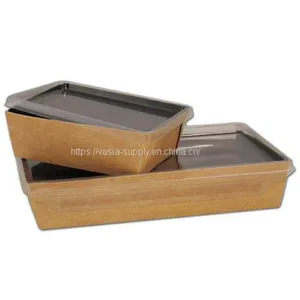 1600ml Degradable Rectangular Kraft Paper Salad Box With Clear Pet Lid thumbnail-1