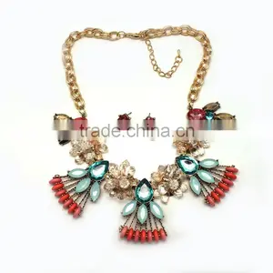 2015 Latest Design Beads Fashion Jewelry Crystal Necklace Set Alloy Glass Beads Jewelry Set for Women thumbnail-2