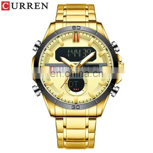 CURREN 8384 Men's Digital Watches Fashion Sport Stainless Steel Chronograph Luminous LED Gold Watch thumbnail-1