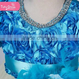 Blue Feather Dresses for Baby Girls 2015 New Design Lace and Feather Kids Dresses thumbnail-4