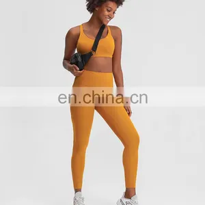 OEM Service New 2 Pieces Cross Strap Sports Bra Women Fitness Gym Wear Nude Feeling Athletic Workout Leggings Yoga Sets thumbnail-1