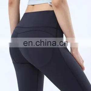 Wholesale Nude High Waist Back Pocket Flared Yoga Leggings Peach Hip Wide Leg Sports Gym Pants For Women Active Exercise Wearn thumbnail-4