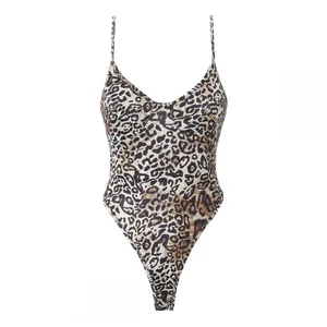 European and American Retro Style Hot Girl Sexy Leopard Print One-body Top Pure Desire Elastic Tight Inner Tight Bottom T-shirt thumbnail-1