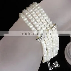 Fashion Pearl Charm Bead Bracelet Rhinestone Layers Bracelet Wholesale thumbnail-2