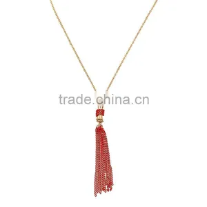 Minimal Art Womens Red Metal Tassel Necklace 18k Gold Necklace Designs 2016 thumbnail-3