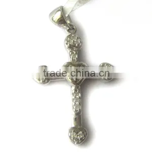 Heart Shape Cross Love Pendant 925 Sterling Silver Rhodium Palted thumbnail-1