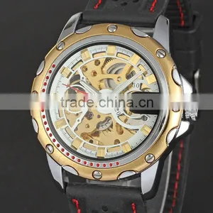 New WINNER Hollow Engraving Skeleton Casual Design Black Golden Case Rubber Strap Watches Men Luury Brand Automatic Watches thumbnail-1