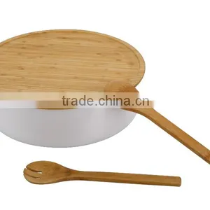 Hot Sell BPA Free Top Quality Salad Mixing Bowl Food Grade PP Bowl With Bamboo Lid Spoon and Fork thumbnail-4
