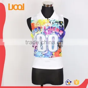 Stand Collar Sleeveless Colorful Printing Blouse Tops With Button thumbnail-1