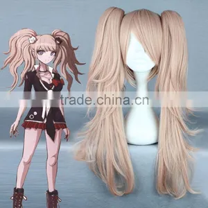 Quality Girls Long Curly Pink Manga Super Danganronpa 2 Cosplay Junko Enoshima Wig Ponytails thumbnail-1