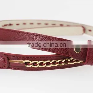 Hot Sale Women's Fashion Belt With High Quality Gold PU Leather& Gold Metal Chian for Jeans thumbnail-2