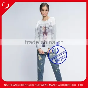 2015 China Supplier Custom Fashion Long Sleeve Women Printing t Shirt Wholesale thumbnail-1