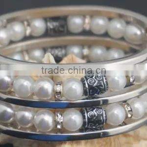 China Wholesales Price 2 Layers Imitation Pearl Bead Chain Bangles for Ladies thumbnail-2