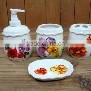4 Pcs Ceramic Bathroom Accessories Set, Shampoo Dispenser & Cup & Toothbrush Holder & Soap Dish Set thumbnail-1