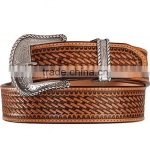 Western Men Basketweave Leather Belts Factory thumbnail-1
