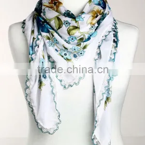 Turkish Scarf Square Cotton Oya Yazma Handmade Cowl With Lace Edge Shawl Pasmina Yemeni Weil NWOT thumbnail-1