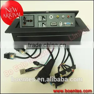Conference Table Conceal Socket for Desktop Button Pop Up Power Socket Box With VGA/HDMI Wires Connected Plug thumbnail-2