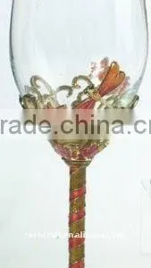 Pewter Design , Enamel Color Decorative Crystal Wine Glass thumbnail-1