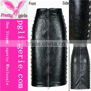 Black High Waist Pencil Skirt Tight Long Leather Skirts thumbnail-2
