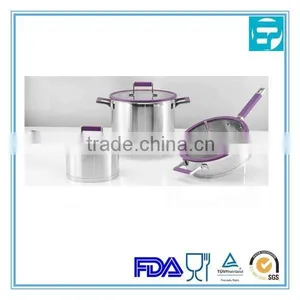 9pcs Wholesale Stainless Steel Cookware Set With Purple Silicone Handle Impacting Bonding thumbnail-1