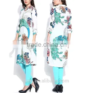 Oem Clothes Supplier Latest Design Fashion Print Party Wear Kurti for Women thumbnail-1