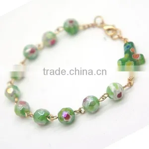 Colorful Faceted Beads and Cross Connected by Lobster Clasp thumbnail-1