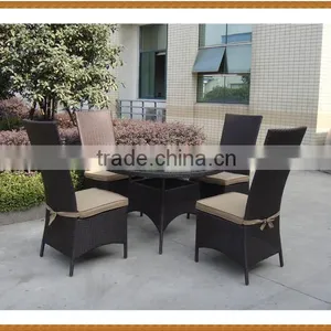 5PCS Round Table Rattan Dining Set High Back Chair thumbnail-1