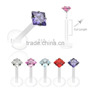 Square CZ Push-in Labret Ring Acrylic Body Jewelry thumbnail-1