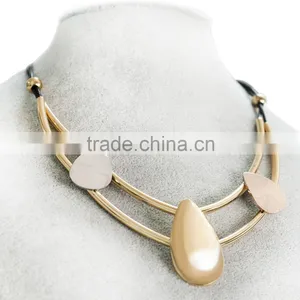 Statement Necklace 2016 Leather Rope Stainless Steel Necklace Jewelry thumbnail-2