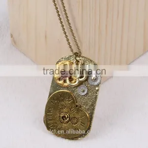 2015 Yiwu Fashion Imitation Jewelry Hot Sale Steampunk Necklace Dog Tag Gear Steam Watch Pendant Cameo Statement Necklace thumbnail-1