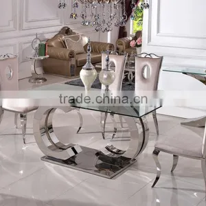TH286-1 Modern Glass Top Stainless Steel Dining Table thumbnail-3