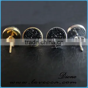 Factory Price 18k Gold Plated Black Druzy Earrings Drusy Stud Earrings thumbnail-6