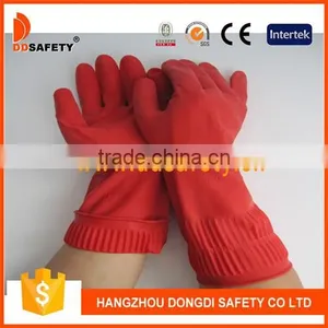 Red Latex Household Gloves With Non Flock Roll Long Cuff thumbnail-1