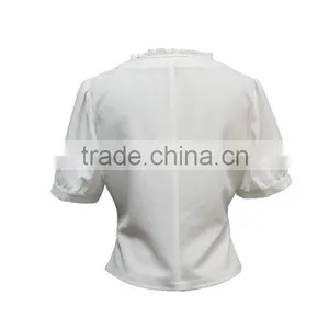 V-neck Short Sleeve Plain White Choli Blouse Designs With Frilled Collar thumbnail-2