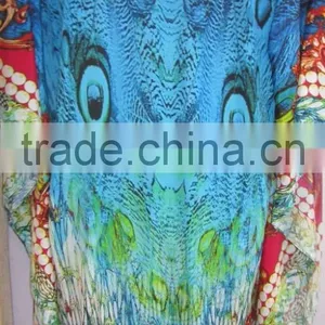 DIGITAL Print Crepe Crystal Embellished Kaftan CAFTAN Tunic Poncho Blouse thumbnail-5