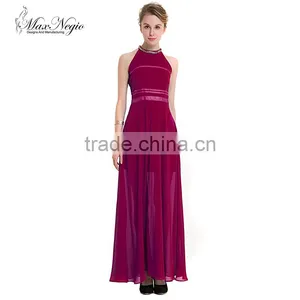 Maxnegio Long Dress Maxi Chiffon Beaded Round Neck Evening Dress thumbnail-1