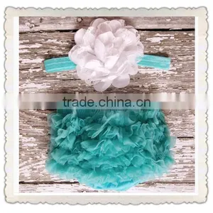 New Born Baby Bloomer 2 Pieces Set Cute Baby Clothing Set Pure Color Ruffle Bloomer Matching Floral Headband thumbnail-5