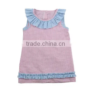 Latest Desigin Toddler Clothing Seersucker Sleeveless Dress Wholesale Icing Ruffle Dress thumbnail-2