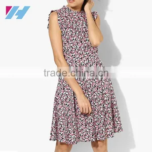 Latest Fashion Dress 2016 Women Clothing Designs Gathered Waist Frill Sleeve Midi Dress thumbnail-1