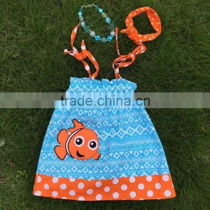 New Girls Whale Dress Kids Pillowcase Dress Girls Summer Fashion Dress With Matching Necklace and Headband IN STOCK thumbnail-1